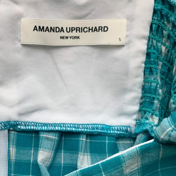 Amanda Uprichard  Lucietta Blue Plaid Babydoll Ruffle Puff Sleeve Mini Dress - Picture 4 of 4